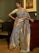 Blue Pure Linen Party Wear Weaving Saree