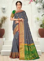 Grey Silk Traditional Wear Weaving Saree