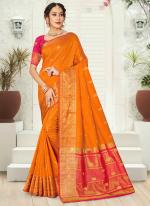 Orange Silk Traditional Wear Weaving Saree