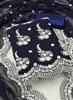Navy Blue Georgette Traditional Wear Embroidery Work Dress Material