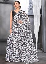 Black Faux Georgette Casual Wear Digital Printed Saree