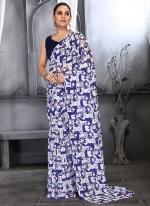 Navy Blue Faux Georgette Casual Wear Digital Printed Saree