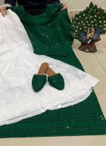 Bottle Green Pure Cambric Cotton Traditional Wear Sequins Work Kurti With Sharara