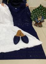 Navy Blue Pure Cambric Cotton Traditional Wear Sequins Work Kurti With Sharara