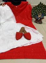 Red Pure Cambric Cotton Traditional Wear Sequins Work Kurti With Sharara