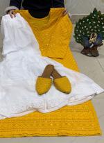 Yellow Pure Cambric Cotton Traditional Wear Sequins Work Kurti With Sharara