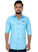 Sky Blue Cotton Casual Wear Fancy Shirt