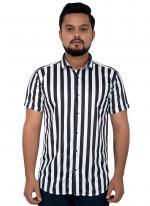 Black White Cotton Casual Wear Printed Work Shirt