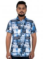 Blue Cotton Casual Wear Printed Work Shirt