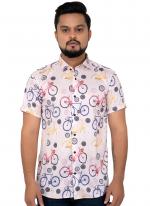 Light Pink Cotton Casual Wear Printed Work Shirt