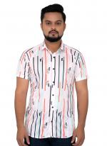 White Cotton Casual Wear Printed Work Shirt