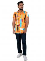 Yellow Cotton Casual Wear Printed Work Shirt