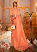 Peach Nylon Viscose Festival Wear Weaving Saree