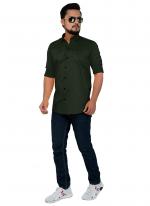 Bottle Green Cotton Casual Wear Plain Shirt