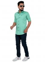 Green Cotton Casual Wear Plain Shirt