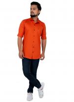 Orange Cotton Casual Wear Plain Shirt