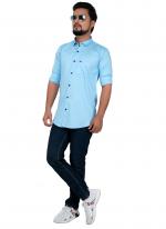 Sky Blue Cotton Casual Wear Plain Shirt