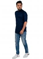 Blue Cotton Casual Wear Plain Shirt