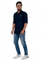 Navy Blue Cotton Casual Wear Plain Shirt