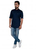 Navy Blue Cotton Casual Wear Plain Shirt