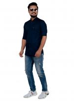 Navy Blue Cotton Casual Wear Plain Shirt