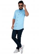 Sky Blue Cotton Casual Wear Plain Shirt