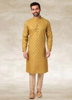 Mustard Cotton Traditional Wear Printed Work Kurta Pajama