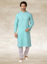 Sea green Cotton Traditional Wear Printed Work Kurta Pajama