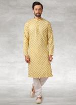 Yellow Cotton Traditional Wear Printed Work Kurta Pajama