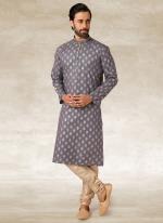 Gray Cotton Traditional Wear Printed Work Kurta Pajama