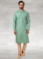 Green Cotton Traditional Wear Printed Work Kurta Pajama