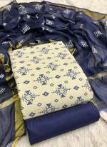 Navy blue Khadi Cotton Casual Wear Printed Work Dress Material