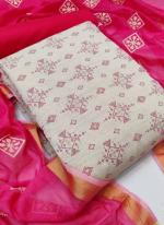 Pink Khadi Cotton Casual Wear Printed Work Dress Material
