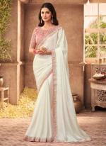 White Silk Party Wear Embroidery Work Saree