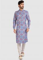 Blue Cotton Festival Wear Printed Work Kurta Pajama