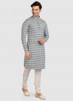 Blue Cotton Festival Wear Printed Work Kurta Pajama