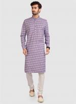 Light Purple Cotton Festival Wear Printed Work Kurta Pajama