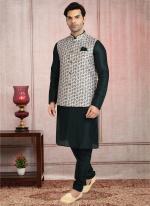 Grey Art Silk Traditional Wear Printed Work Kurta Pajama With Jacket