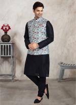 Sky blue Art Silk Traditional Wear Printed Work Kurta Pajama With Jacket