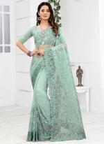 Sky blue Net Wedding Wear Embroidery Work Saree