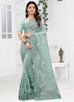 Sky blue Net Wedding Wear Zari Work Saree