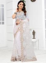 White Net Wedding Wear Zari Work Saree