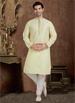 Lemon Jacquard Brocade Silk Party Wear Lace Work Kurta Pajama