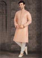 Peach Jacquard Brocade Silk Party Wear Lace Work Kurta Pajama