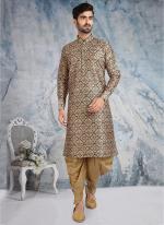 Beige Banarasi Silk Traditional Wear Printed Work Kurta Pajama