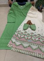 Pista Green Pure Cambric Cotton Festival Wear Sequins Work Kurti With Palazzo