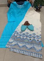 Sky blue Pure Cambric Cotton Festival Wear Sequins Work Kurti With Palazzo