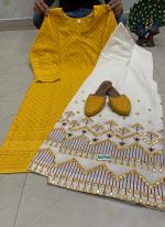 Yellow Pure Cambric Cotton Festival Wear Sequins Work Kurti With Palazzo