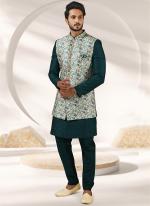 Green Art Banarasi Silk Traditional Wear Printed Work 3 pcs indo western