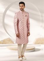 Light pink Art Banarasi Silk Traditional Wear Printed Work Sherwani